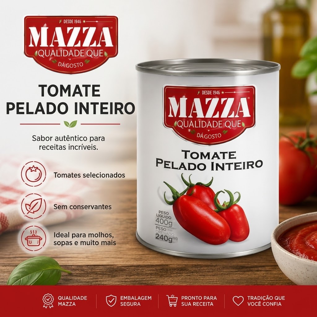 Tomate Pelado Inteiro Mazza no atacado 400g Peso Drenado 250g