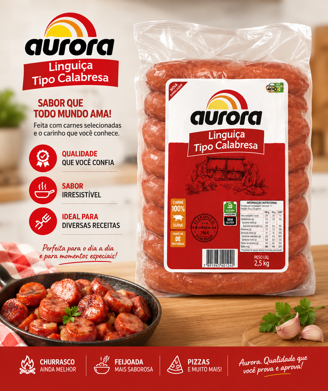 Linguiça Tipo Calabresa Aurora produto vendido por kg no atacadoconsulte nossos vendedores